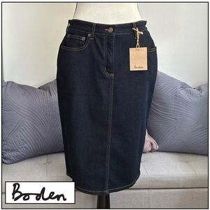 NWT Boden Dark Denim Pencil Silhouette Jean styled Skirt; Size 8R
